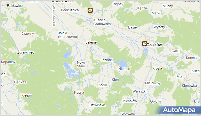 mapa Jeziorki gmina Kraszewice, Jeziorki gmina Kraszewice na mapie Targeo