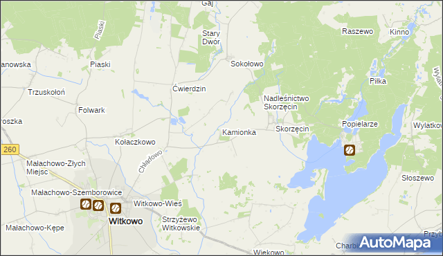 mapa Kamionka gmina Witkowo, Kamionka gmina Witkowo na mapie Targeo