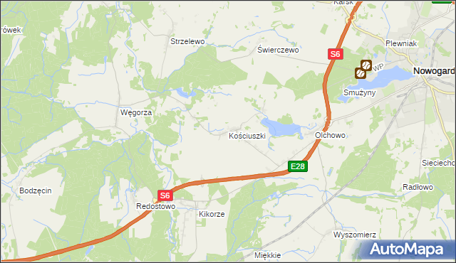mapa Kościuszki gmina Osina, Kościuszki gmina Osina na mapie Targeo