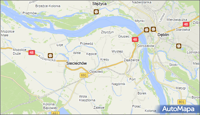 mapa Kresy gmina Sieciechów, Kresy gmina Sieciechów na mapie Targeo