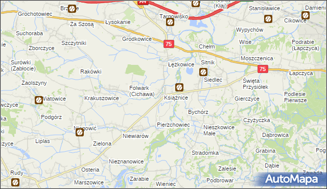 mapa Książnice gmina Gdów, Książnice gmina Gdów na mapie Targeo