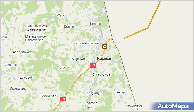 mapa Kuźnica powiat sokólski, Kuźnica powiat sokólski na mapie Targeo