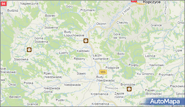 mapa Łączki Kucharskie, Łączki Kucharskie na mapie Targeo