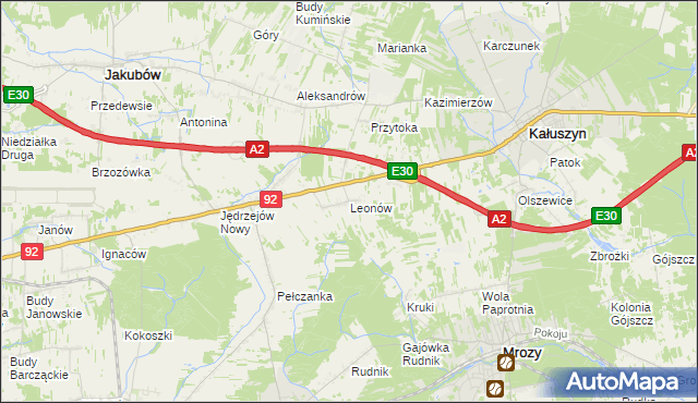 mapa Leonów gmina Kałuszyn, Leonów gmina Kałuszyn na mapie Targeo