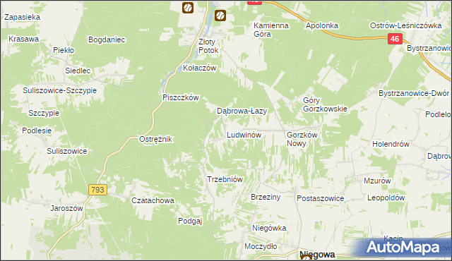 mapa Ludwinów gmina Niegowa, Ludwinów gmina Niegowa na mapie Targeo