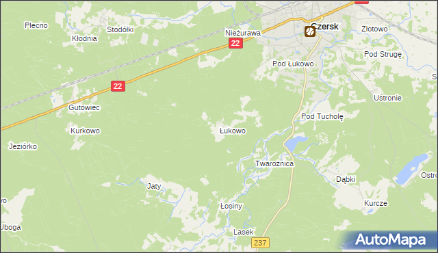 mapa Łukowo gmina Czersk, Łukowo gmina Czersk na mapie Targeo