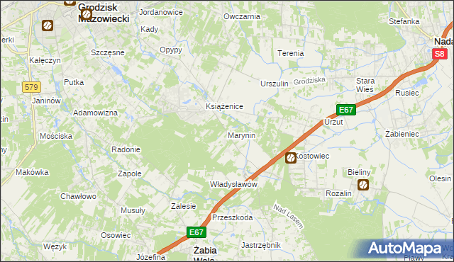 mapa Marynin gmina Grodzisk Mazowiecki, Marynin gmina Grodzisk Mazowiecki na mapie Targeo