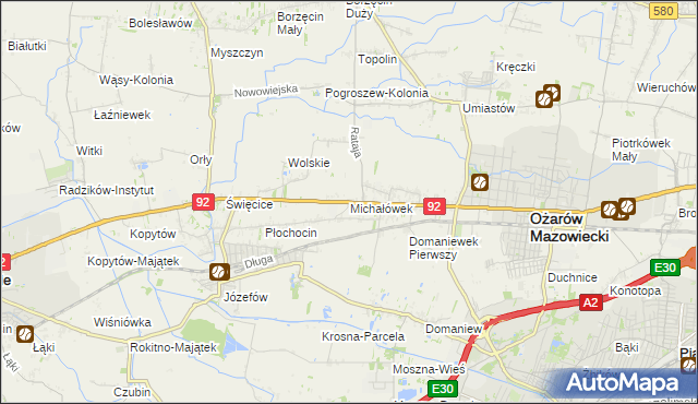 mapa Michałówek gmina Ożarów Mazowiecki, Michałówek gmina Ożarów Mazowiecki na mapie Targeo