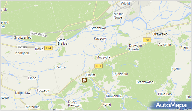mapa Moczydła gmina Drawsko, Moczydła gmina Drawsko na mapie Targeo
