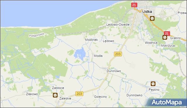 mapa Modła gmina Ustka, Modła gmina Ustka na mapie Targeo