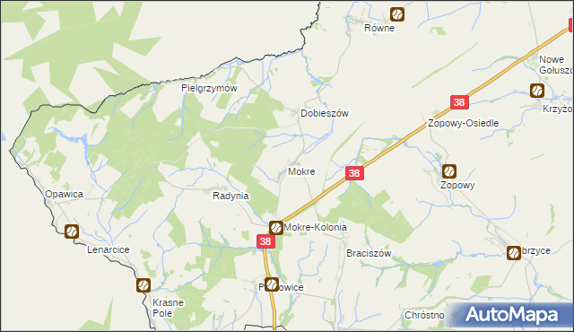 mapa Mokre gmina Głubczyce, Mokre gmina Głubczyce na mapie Targeo