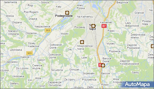 mapa Moszczenica Niżna, Moszczenica Niżna na mapie Targeo