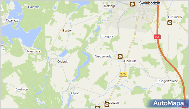 mapa Niedźwiady gmina Świebodzin, Niedźwiady gmina Świebodzin na mapie Targeo