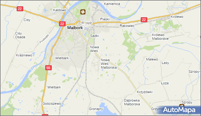 mapa Nowa Wieś Malborska, Nowa Wieś Malborska na mapie Targeo