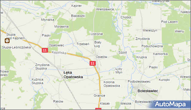 mapa Opatów gmina Łęka Opatowska, Opatów gmina Łęka Opatowska na mapie Targeo