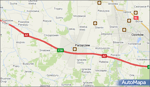 mapa Parzęczew powiat zgierski, Parzęczew powiat zgierski na mapie Targeo