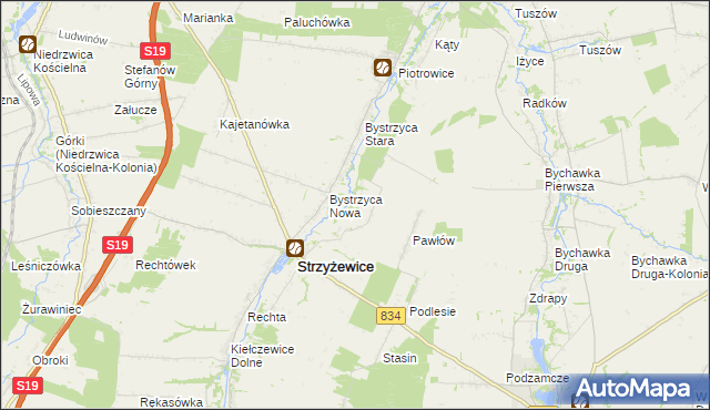 mapa Pawłówek gmina Strzyżewice, Pawłówek gmina Strzyżewice na mapie Targeo