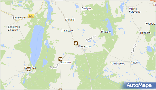 mapa Piaseczno gmina Banie, Piaseczno gmina Banie na mapie Targeo