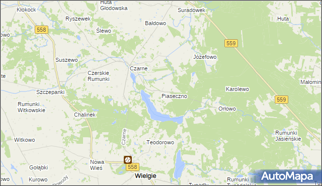 mapa Piaseczno gmina Wielgie, Piaseczno gmina Wielgie na mapie Targeo