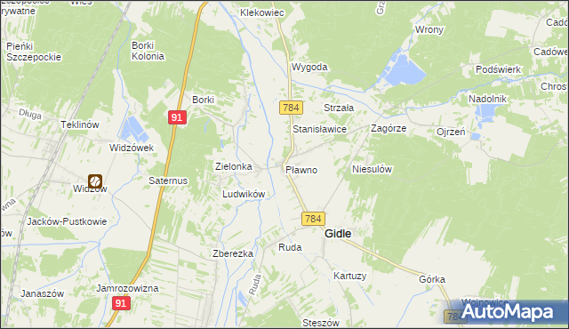 mapa Pławno gmina Gidle, Pławno gmina Gidle na mapie Targeo