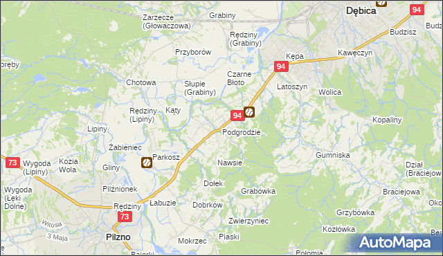 mapa Podgrodzie gmina Dębica, Podgrodzie gmina Dębica na mapie Targeo