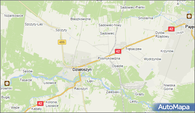 mapa Posmykowizna gmina Działoszyn, Posmykowizna gmina Działoszyn na mapie Targeo