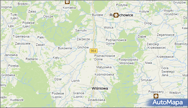 mapa Poznachowice Dolne, Poznachowice Dolne na mapie Targeo