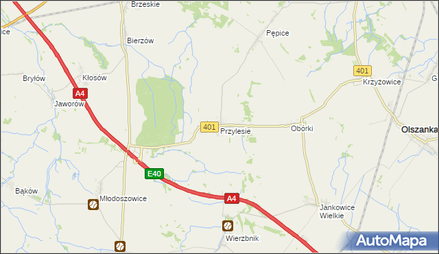 mapa Przylesie gmina Olszanka, Przylesie gmina Olszanka na mapie Targeo