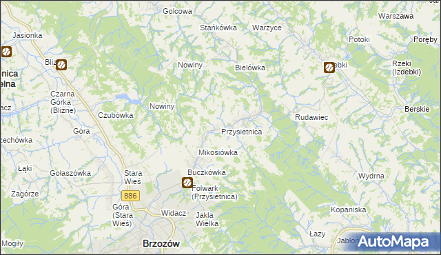 mapa Przysietnica gmina Brzozów, Przysietnica gmina Brzozów na mapie Targeo