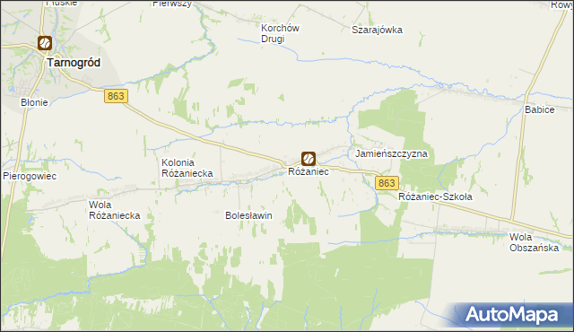 mapa Różaniec gmina Tarnogród, Różaniec gmina Tarnogród na mapie Targeo