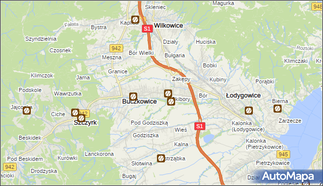 mapa Rybarzowice, Rybarzowice na mapie Targeo