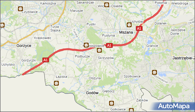 mapa Skrzyszów gmina Godów, Skrzyszów gmina Godów na mapie Targeo