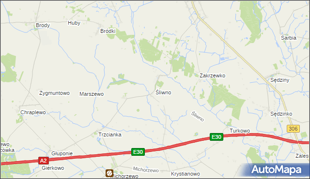 mapa Śliwno gmina Kuślin, Śliwno gmina Kuślin na mapie Targeo