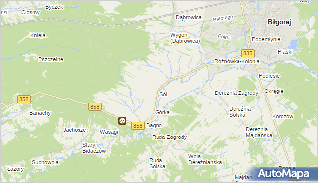 mapa Sól gmina Biłgoraj, Sól gmina Biłgoraj na mapie Targeo