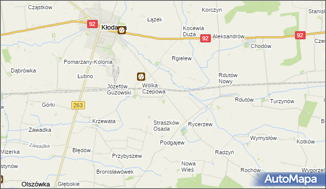 mapa Straszków gmina Kłodawa, Straszków gmina Kłodawa na mapie Targeo
