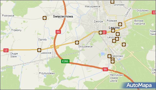 mapa Strzyżewice gmina Święciechowa, Strzyżewice gmina Święciechowa na mapie Targeo