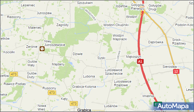 mapa Syski gmina Tuszyn, Syski gmina Tuszyn na mapie Targeo