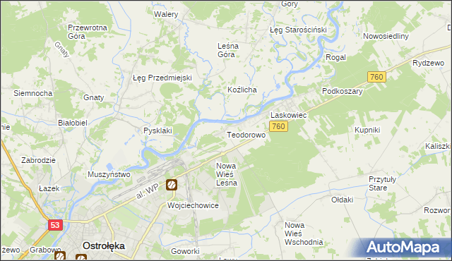 mapa Teodorowo gmina Rzekuń, Teodorowo gmina Rzekuń na mapie Targeo