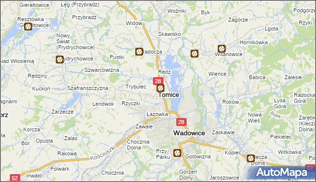 mapa Tomice powiat wadowicki, Tomice powiat wadowicki na mapie Targeo
