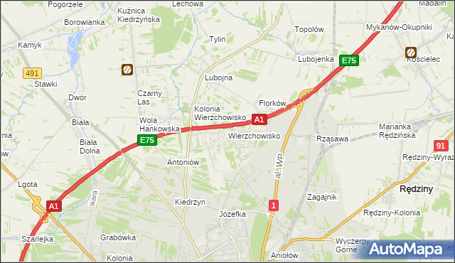 mapa Wierzchowisko gmina Mykanów, Wierzchowisko gmina Mykanów na mapie Targeo