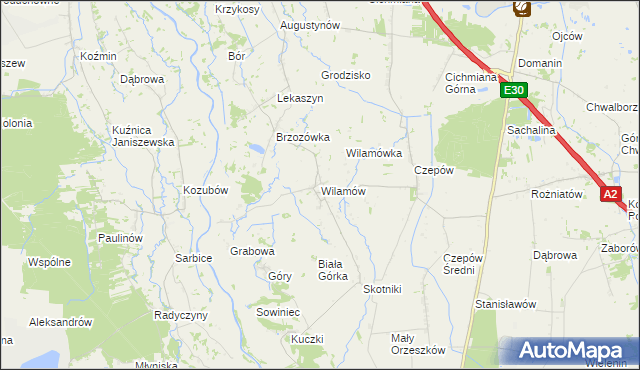 mapa Wilamów gmina Uniejów, Wilamów gmina Uniejów na mapie Targeo