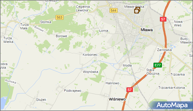 mapa Wiśniewko gmina Wiśniewo, Wiśniewko gmina Wiśniewo na mapie Targeo