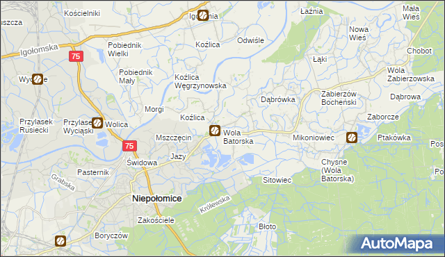 mapa Wola Batorska, Wola Batorska na mapie Targeo
