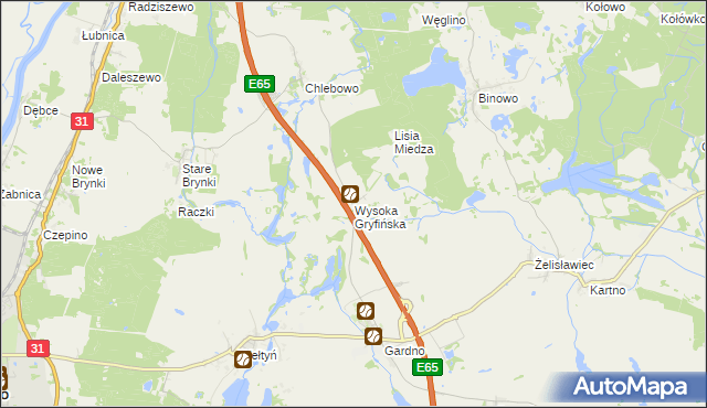 mapa Wysoka Gryfińska, Wysoka Gryfińska na mapie Targeo