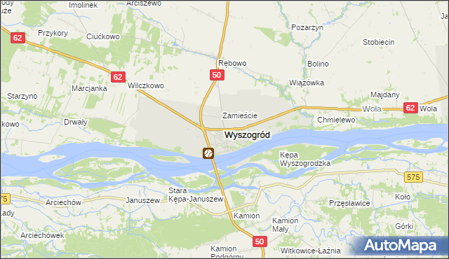 mapa Wyszogród powiat płocki, Wyszogród powiat płocki na mapie Targeo