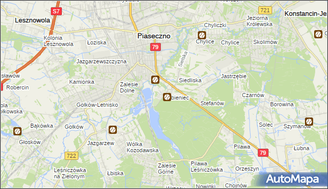mapa Żabieniec gmina Piaseczno, Żabieniec gmina Piaseczno na mapie Targeo