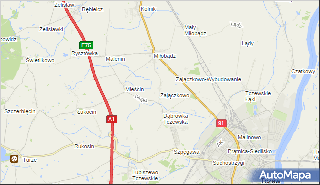 mapa Zajączkowo gmina Tczew, Zajączkowo gmina Tczew na mapie Targeo