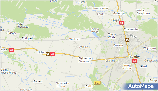 mapa Zalesie gmina Łuków, Zalesie gmina Łuków na mapie Targeo