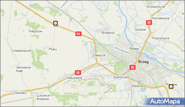 mapa Zielęcice gmina Skarbimierz, Zielęcice gmina Skarbimierz na mapie Targeo