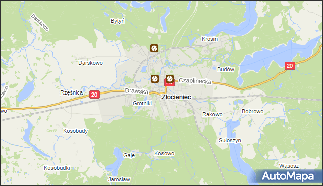mapa Złocieniec, Złocieniec na mapie Targeo